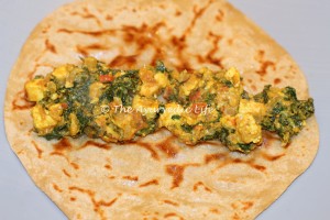Paneer-Kale Frankie - Filling on Paratha