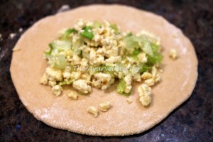 Tofu Paratha - Filling on Dough