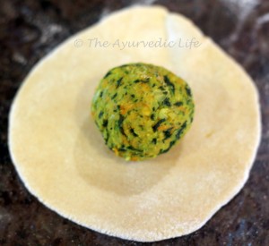 Mixed Vegetable Besan Paratha - Filling on Dough
