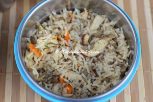 School Lunch - Sprout Paneer Rice Closeup